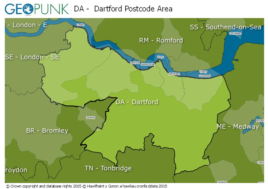 map of the DA  Dartford postcode area