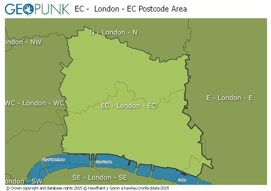 map of the EC  London - EC postcode area