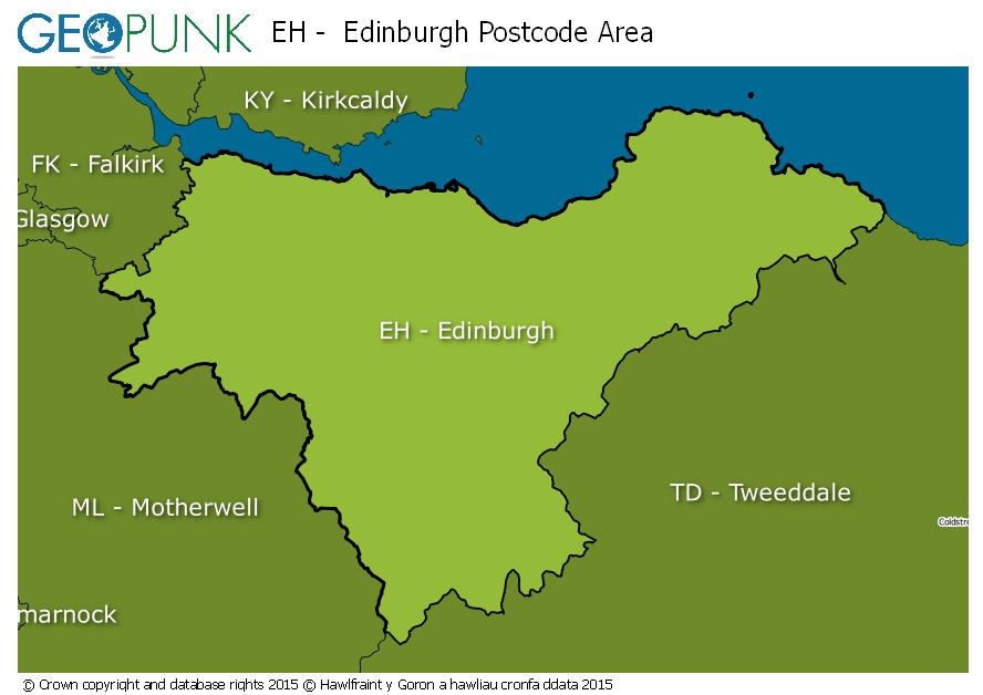 map of the EH  Edinburgh postcode area