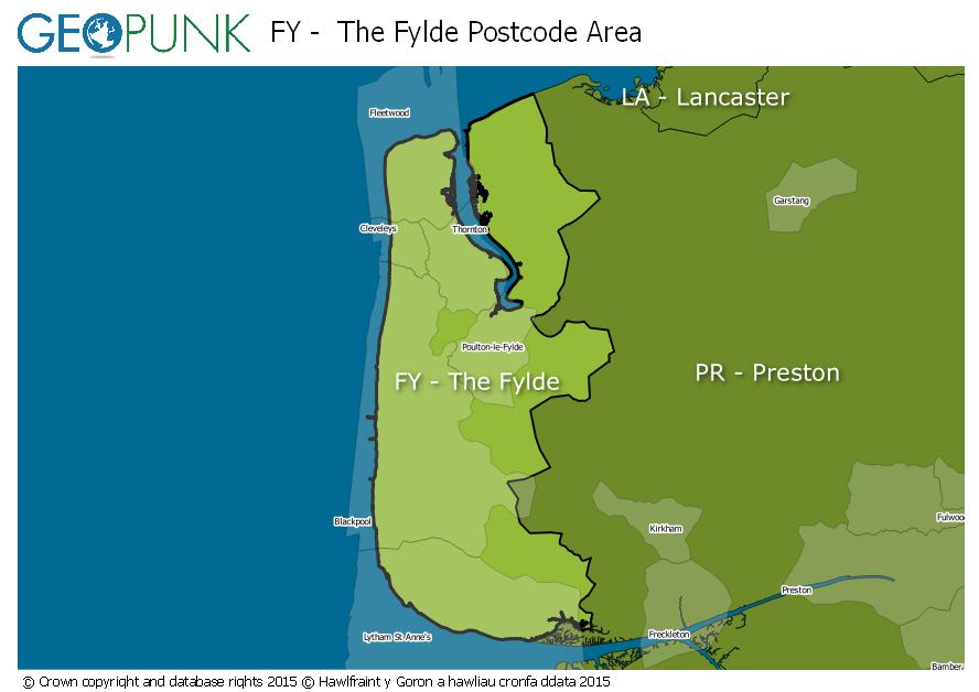 map of the FY  The Fylde postcode area