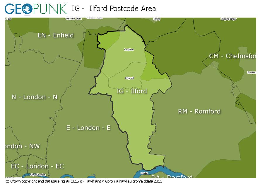 map of the IG  Ilford postcode area