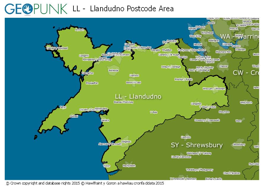 map of the LL  Llandudno postcode area