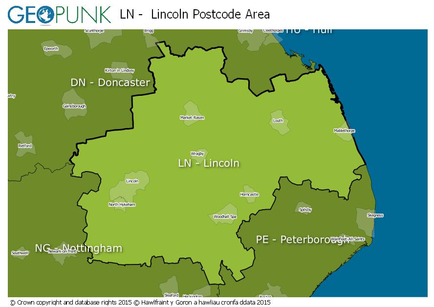 map of the LN  Lincoln postcode area