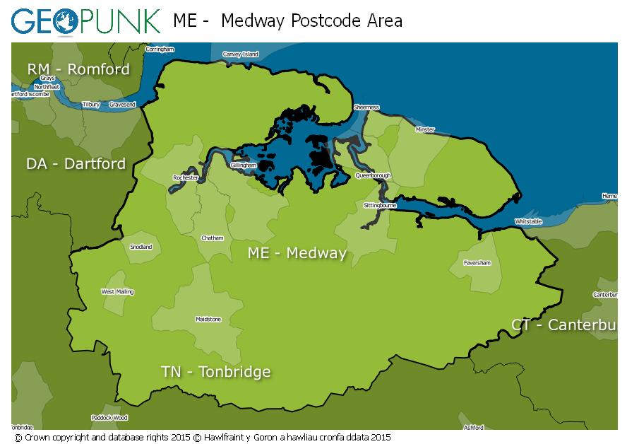 map of the ME  Medway postcode area