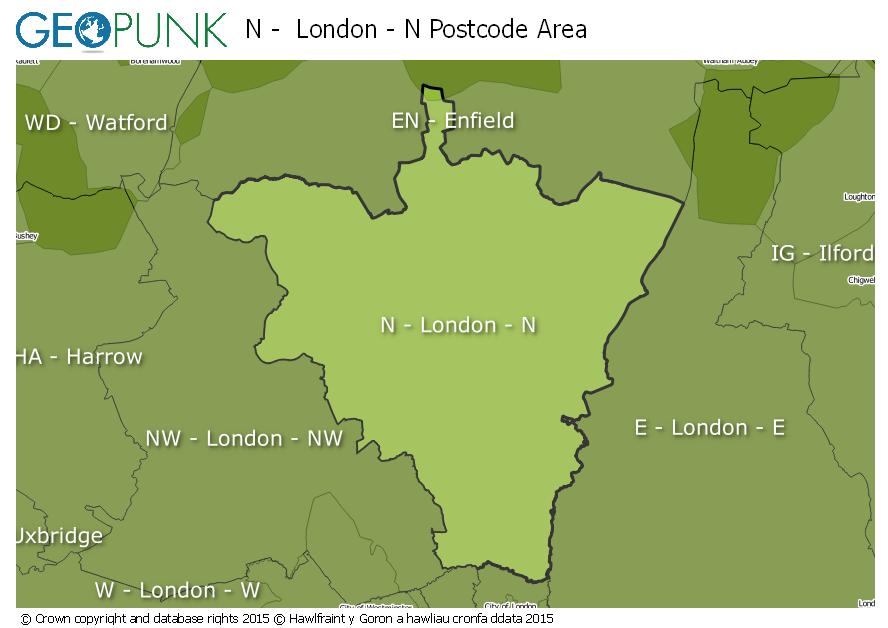 map of the N  London - N postcode area