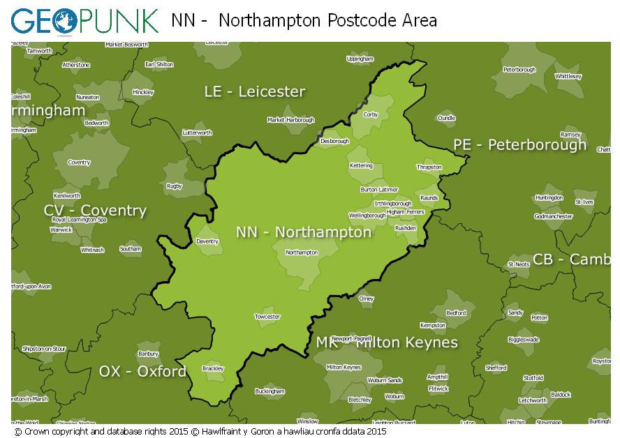 map of the NN  Northampton postcode area