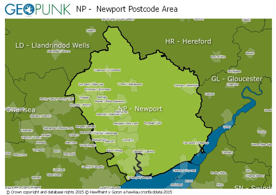 map of the NP  Newport postcode area