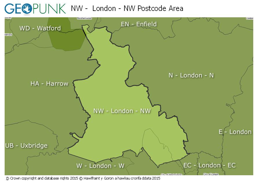 map of the NW  London - NW postcode area