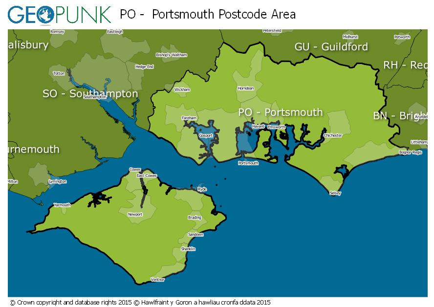 map of the PO  Portsmouth postcode area