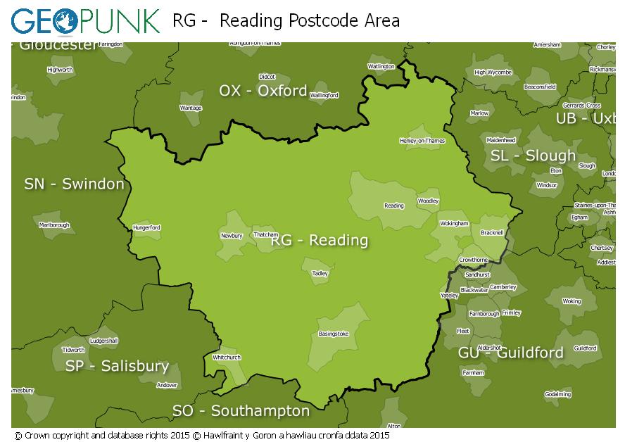 map of the RG  Reading postcode area