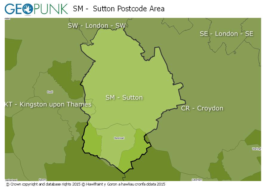 map of the SM  Sutton postcode area
