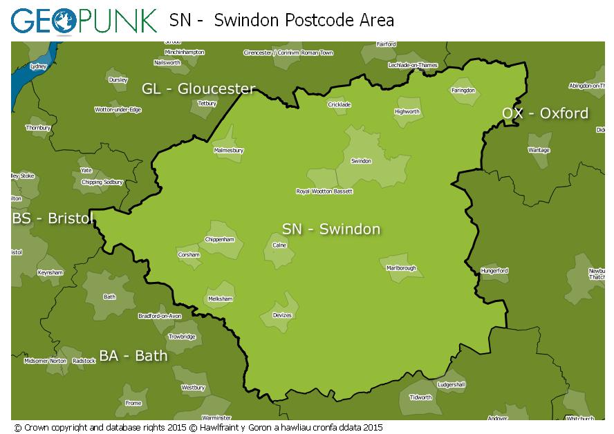 map of the SN  Swindon postcode area