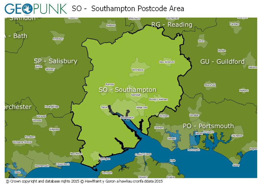 map of the SO  Southampton postcode area