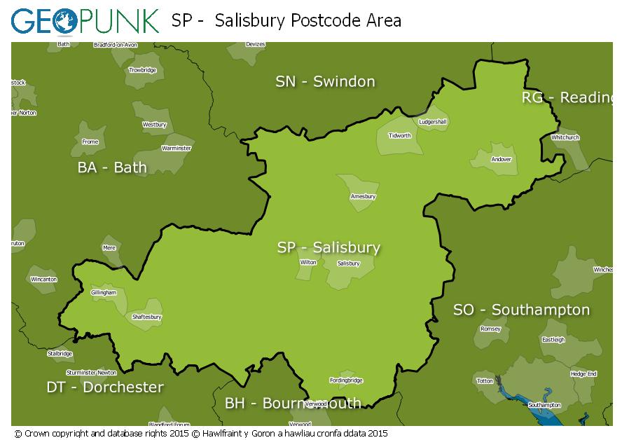 map of the SP  Salisbury postcode area