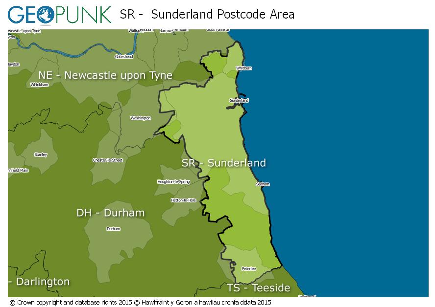 map of the SR  Sunderland postcode area