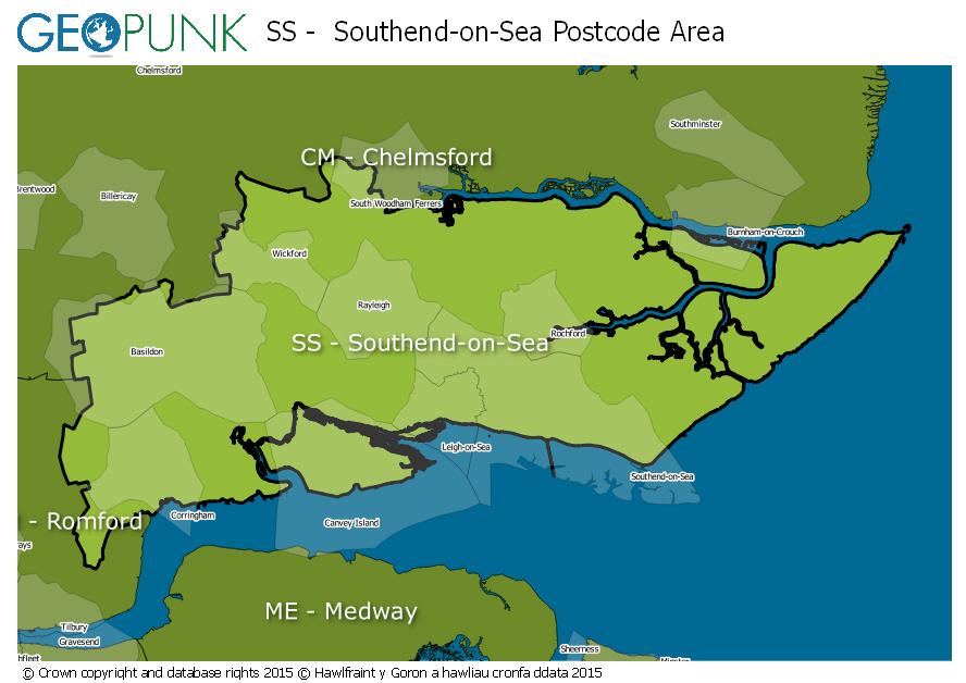 map of the SS  Southend-on-Sea postcode area