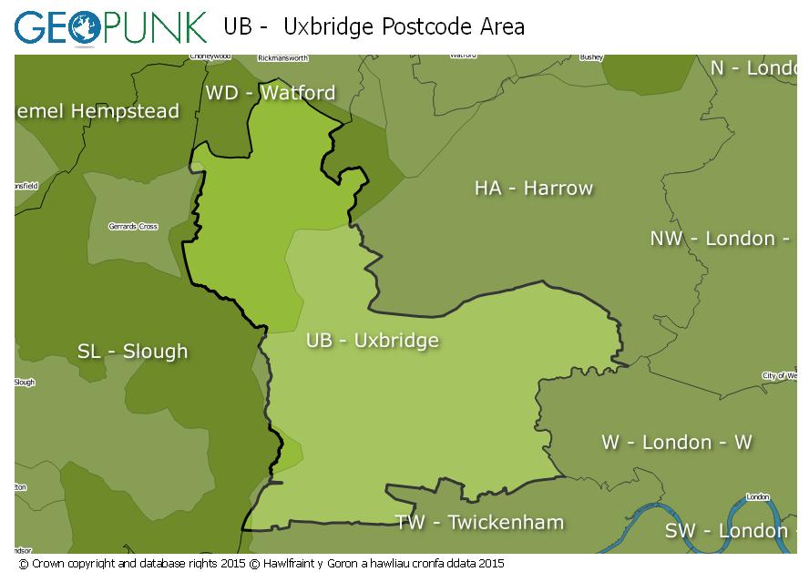 map of the UB  Uxbridge postcode area