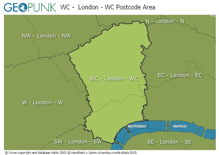 map of the WC  London - WC postcode area