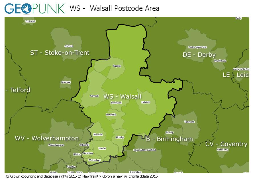 map of the WS  Walsall postcode area