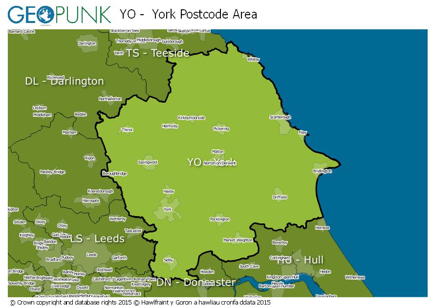 map of the YO  York postcode area